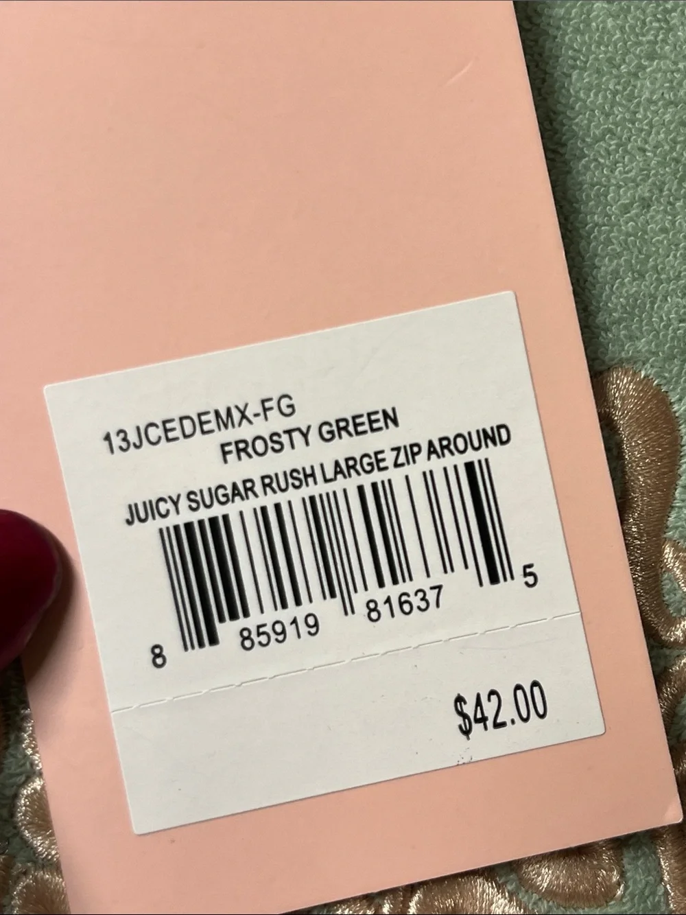 Juicy Couture Pink and Frosty Green Embroidered Chain zip wallet
